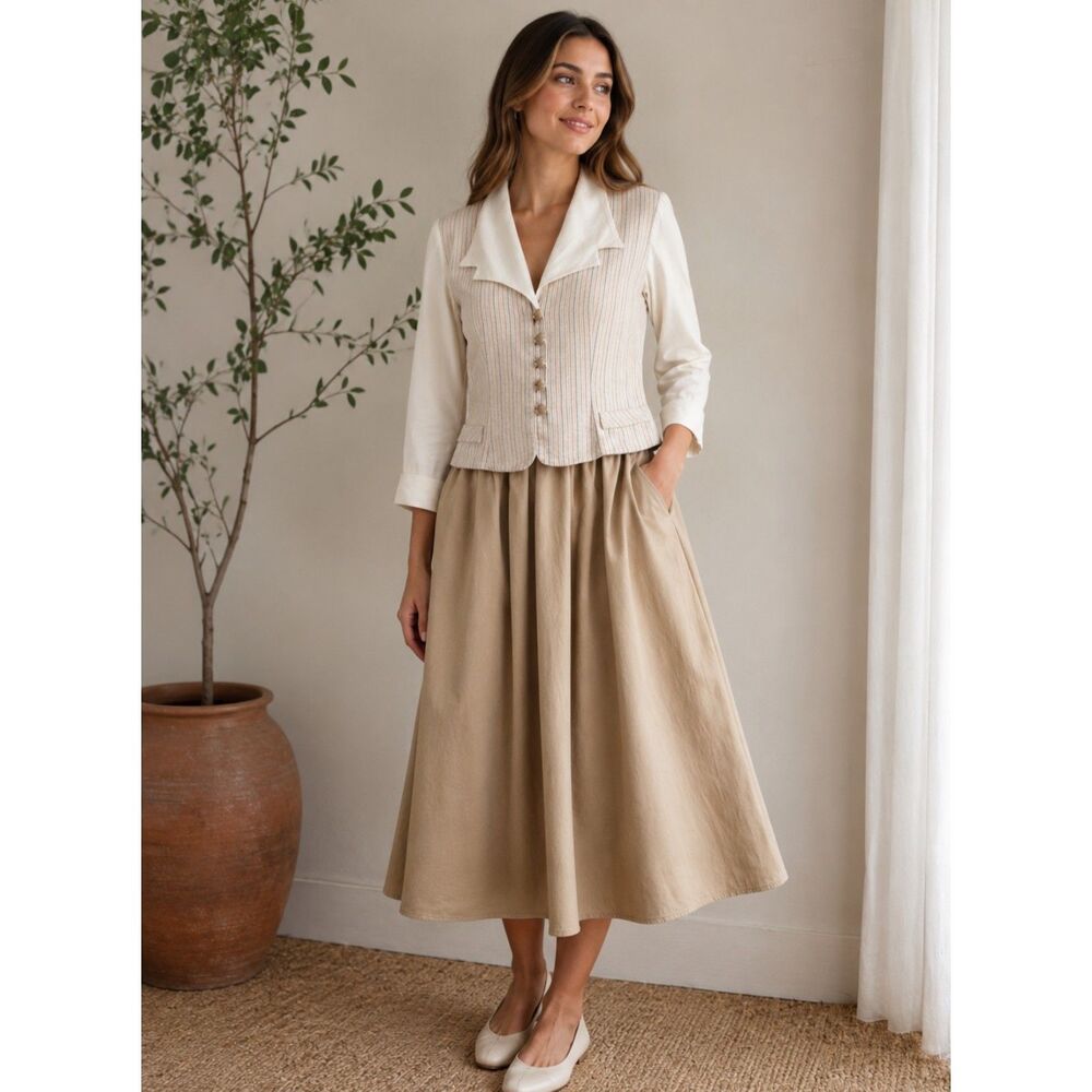 Hampton Dress Co. Vintage Long Sleeve Striped Bodice Dress